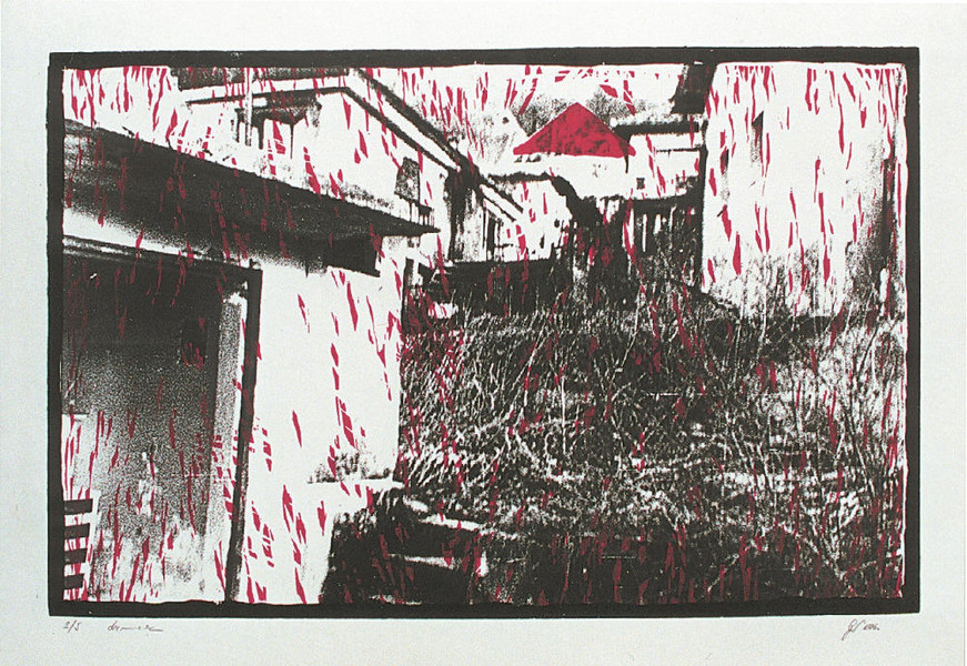 The roof, 1996, 50x70 cm, woodcat